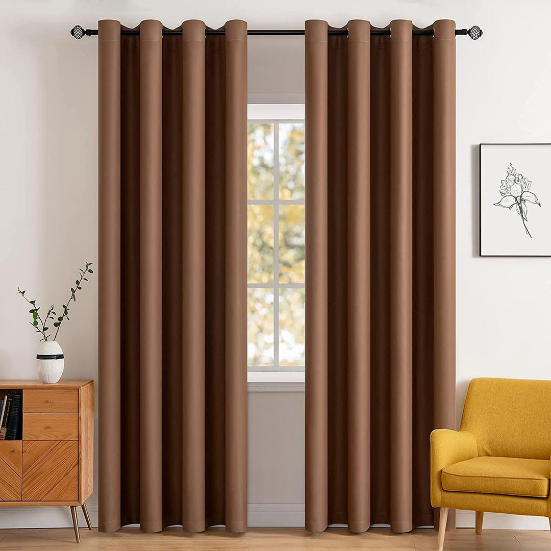 MIULEE Blackout Curtains for Bedroom Living Room Thermal Insulated Room Darkening Mocha Grommet Top Solid Light Blocking Drapery Set of 2 Window Panels 52 x 72 Inches, Cappuccino Brown