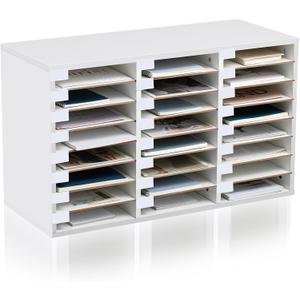 Classroom Mailboxes 24 Slots Compartments White Wood Adjustable Literature Organizer Mail Center 32x19x13 Inches Large Desktop File Sorter for Students Teachers Office Home School