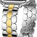 SNBLK Metal Band Compatible with Apple Watch Bands for Women 40mm 41mm 42mm 38mm 44mm 45mm 46mm 49mm, Stainless Steel Dressy Strap for iWatch Series 11 10 9 8 7 6 5 4 3 2 1 SE Ultra (Silver Gold - Shiny&Brushed)