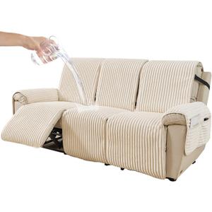 HAOMAIJIA Waterproof Recliner Couch Cover Non-Slip Reclining Couch Covers Faux Fur Soft Thick Washable Recliner Sofa Covers 3 Seater Furniture Protector with Elastic for Dogs pet (Off White 3 Seater)