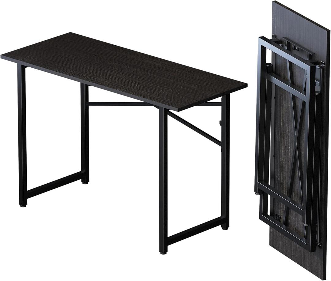 Folding Computer Desk 47 inch Writing Gaming Computer Camping Table, No Assembly Required Home Office Desk, Black