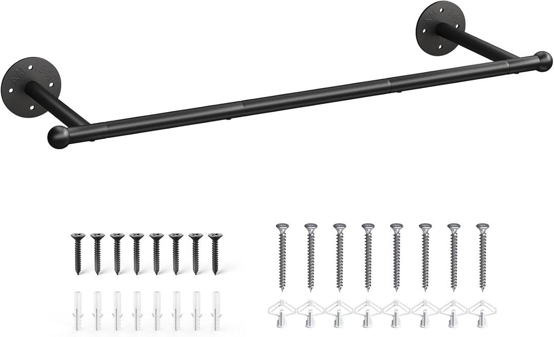 OROPY Industrial Pipe Clothing Rack, Wall Mounted Clothes Rack, Closet Rods For Hanging Clothes, 33" Multi-purpose Hanging Rod for Laundry Room, Bedroom and Closet Storage (1pc-Black)