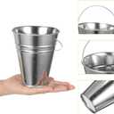 Harloon Galvanized Metal Bucket Set 12 Mini Metal Beer Pail with Handle 12 Clear Plastic Ice Scoops 16 Blackboard Stickers Silver Tin Bucket for Party Wedding Pool Candy Popcorn Snacks Storage
