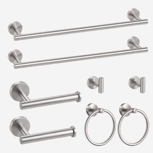 8 Pieces Bathroom Hardware Set, SUS304 Stainless Steel 24 Inch Bath Towel Bar Set, Round Bathroom Accessories Kit Wall Mounted Towel Holder (Brushed Nickel)