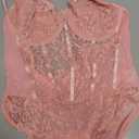Milumia Women's Sexy Sheer Mesh Lace Bodysuit Spaghetti Strap Bustier Corset Tops Rave Party Club All Pink X-Large