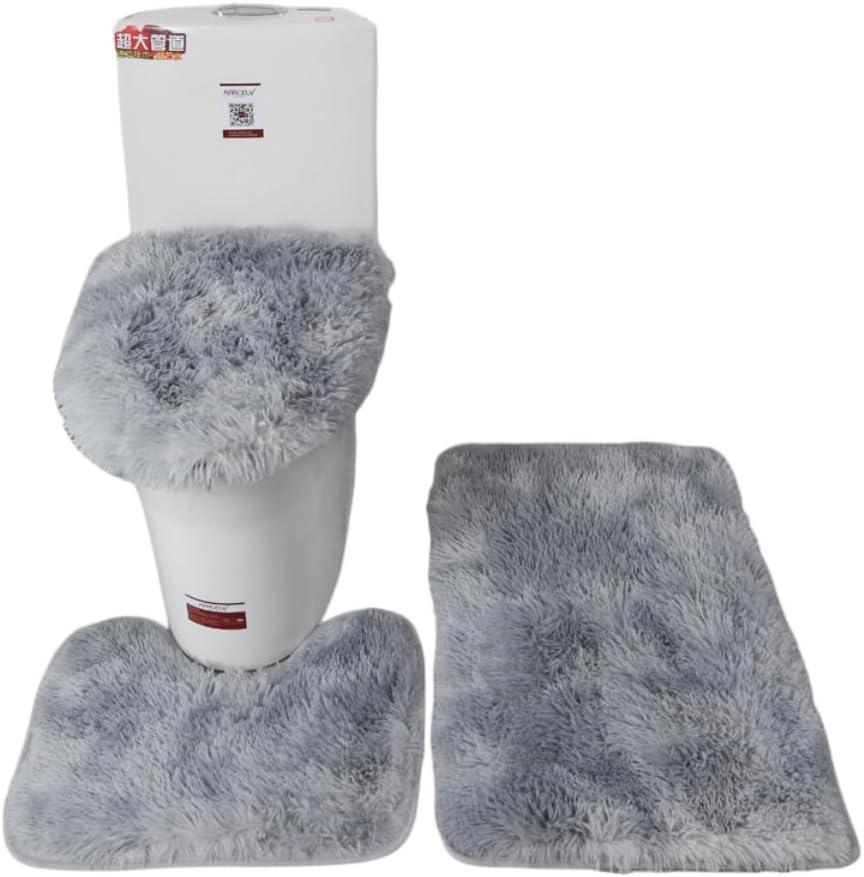 XIGUI Thicken 3 Piece Bathroom Rug SetUShaped Contour Rug, Mat and Toilet Lid Cover,Water Absorbent Soft Microfiber Shaggy Bathroom Mat,for Tub, Shower, Bath Room,Machine Washable (Dark Grey)