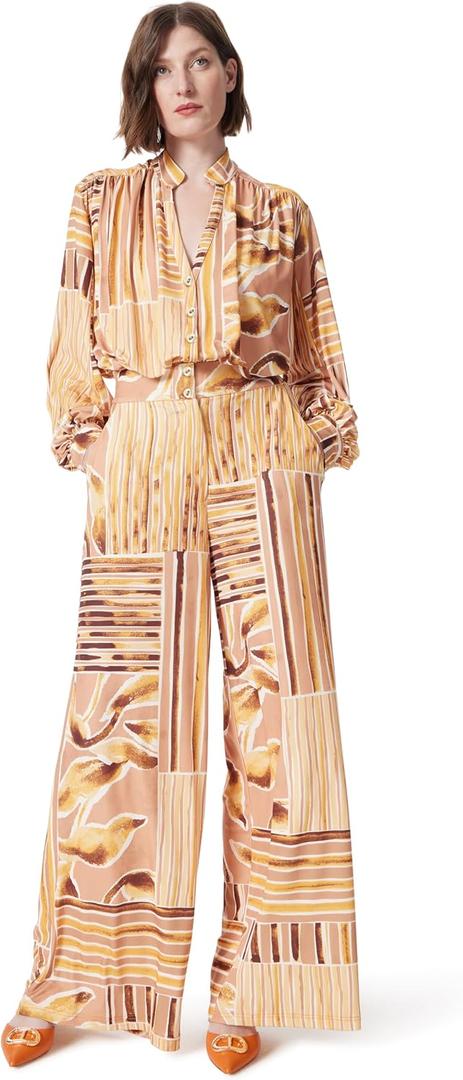 DEE OCLEPPO Women's Piper Button Top With Zipper Bottom Jumpsuit Standard, Small, Mango Mojito- Watercolor Branc 