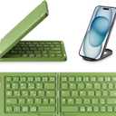 Mini Foldable Bluetooth Keyboard - Portable Wireless Full Size Keyboard (Sync Up to 3 Devices), Ultra-Slim Aluminum Travel Folding Keyboards for iPhone iPad Mac Android Windows iOS (Green)