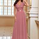 Miusol Women's Elegant Floral Lace Formal V Neck Bridesmaid Party Dress (Pink, M)
