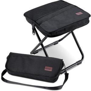 MOONCY 16-Inch Collapsible Stool, Portable Aluminum Alloy Pocket Chair with Shoulder Strap, Supports up to 300 lbs, Lightweight Folding Stool for Camping, Hiking and Fishing, Black
