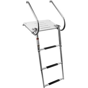 Universal Inboard/Outboard Swimming Ladder with Fiberglass Platform, Telescopic Boat Ladder with 2 Handrails, Extendable Folding Stepladder for Marine, Ship, Yacht and More (3 - Step)
