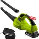 Mueller UltraStorm Leaf Blower Cordless Electric, 130 MPH 20 V Powerful Motor, 2 Speed Levels, 1hr Charge, Lightweight, Blowers for Lawn Care, Battery Powered Blower for Snow (Green)