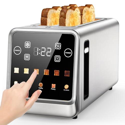 Toaster 4 Slice Long Slot for Bagels & Artisan Bread, Digital Smart Touch Screen with Memory Function & Single-Slice Modes, 6 Toast Settings & 5 Bread Types, Defrost & Reheat, Stainless Steel