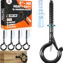 [HIGH-WORKLOAD] 200Lbs 4 Pcs Q-Hanger Hooks M8 with Washer & Safety Buckle, Heavy Duty 5 Windproof Screw Hooks for Hanging Plants, Yoga, Lights, Indoor & Outdoor Uses-Expansion Tubes, Screwdriver
