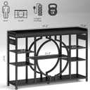 47.2 Inch Console Tables with Charging Station and LED Light, 4 Tier Black, 47.2 inches x 11.8 inches x 32 inches