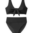 ANRABESS Bikini Sets for Women Summer High Waisted 2 Piece Bathing Suit Ribbed Tie Knot Swimsuit 2026 Beach Vacation Swimwear Black, L