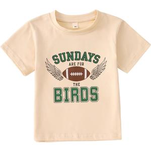 MODNTOGA Toddler Girl Boy Game Day Football Graphic Shirt Sundays for The Birds T-Shirt Kids Rugby Sports Fans Tee Tops (5-6 Years, Beige)