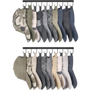 Mkono Hat Rack Wall Mount Set of 2 Hat Storage Organizer for 20 Baseball Caps, Modern Metal Closet Hat Hooks for Wall, Ball Caps Holder Organizer for Bedroom Entryroom Closet Organization, Black