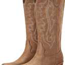 Rollda Cowboy Boots for Women Western Cowgirl Boots Mid Calf Chunky Heel (Brown) 8