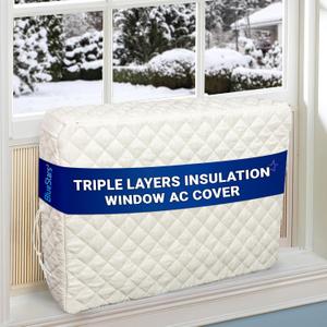 BlueStars Upgraded Window Air Conditioner Cover Indoor - New Version with Velcro Sides - Inside AC Cover for Winter - Polyester Fiber Fill Layers Insulation - 25" x 17" x 3.5" - White (10000 - 12000 BTU)
