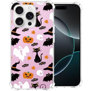 2 x Halloween Phone Case for iPhone 16 Pro Max,Pink Cartoon Ghost Pattern Cover Soft Bumper Protective Cute Boys Girls Phone Case for iPhone 16 Pro Max