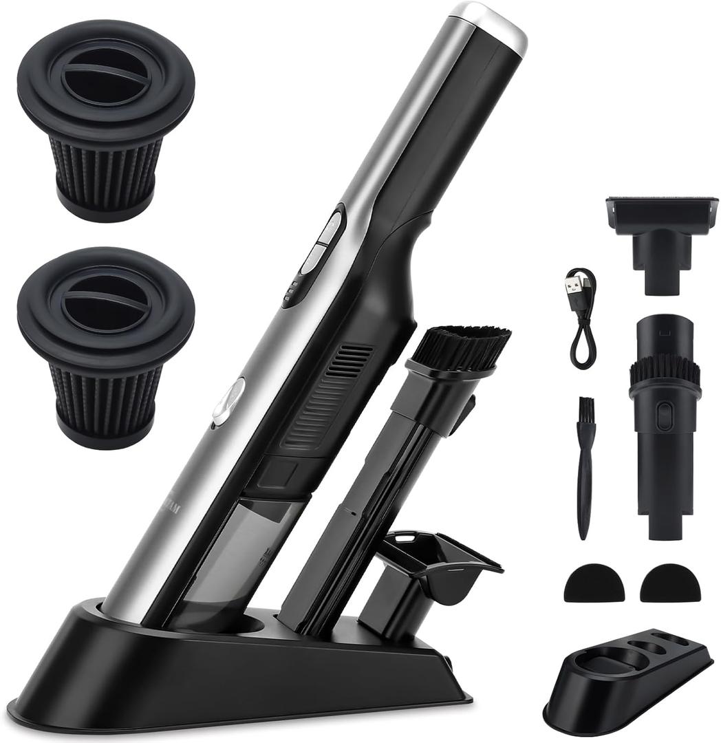 Handheld Vacuum Cordless Car Vacuum Cleaner with 18KPa Powerful Suction, Portable Chargeable Handy Vac with LED Front Light & Storage Dock, Dust Buster for Office Home, Pet Brush for Pet Hair, Gray