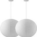 Large Paper Lamp Pendant Light Kit, 20in White Globe Lantern | Rice Paper Lantern Lights, E26 Base, Japanese Hanging Lamp Japandi Chandelier for Living Dining Room Bedroom Office 2 Pack