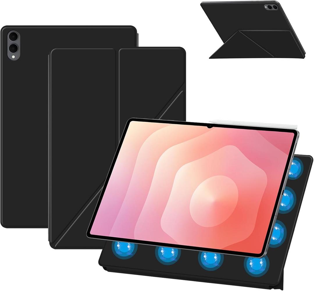 Case for Samsung Galaxy Tab S11 Ultra 2025 Tablet 14.6 Inch  Magnetic Detachable Protective Cover with Dual-Side Clasp, Y-Fold Stand,Heat Dissipation Design(Black)