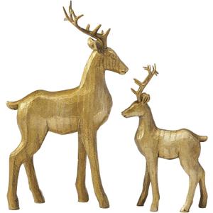 DN DECONATION Reindeer Christmas Decorations  2 PCS Gold Xmas Deer Decor Figurines  Tabletop Vintage Resin Christmas Decor Indoor, Reindeer Sculptures for Home Winter Room