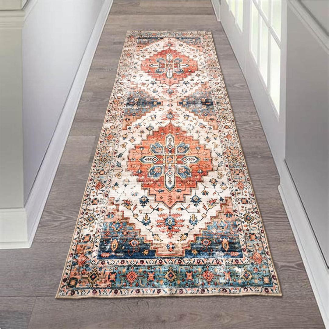 Hallway Runner Rug 2'x6' Distressed Washable Vintage Kitchen Non Slip Bedroom Kitchen Laundry Room (Traditional & Classic)