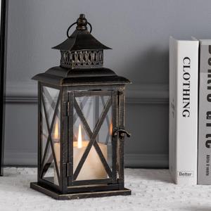Lantern Decorative Indoor & Outdoor, Large Hanging Candle Lanterns Home Decor, Vintage Metal Candle Holders for Front Porch Patio Wedding Party, Halloween Christmas Decorations (Black)
