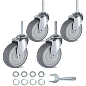 4 x Finnhomy Caster Wheels 3 Inch Set of 4 Heavy Duty Threaded Stem Casters 5/16"-18x1-1/2 Swivel Rubber Industrial Castors Premium Wheels for Wire Shelving/Furniture/Carts Load Bearing 720 Lbs Gray