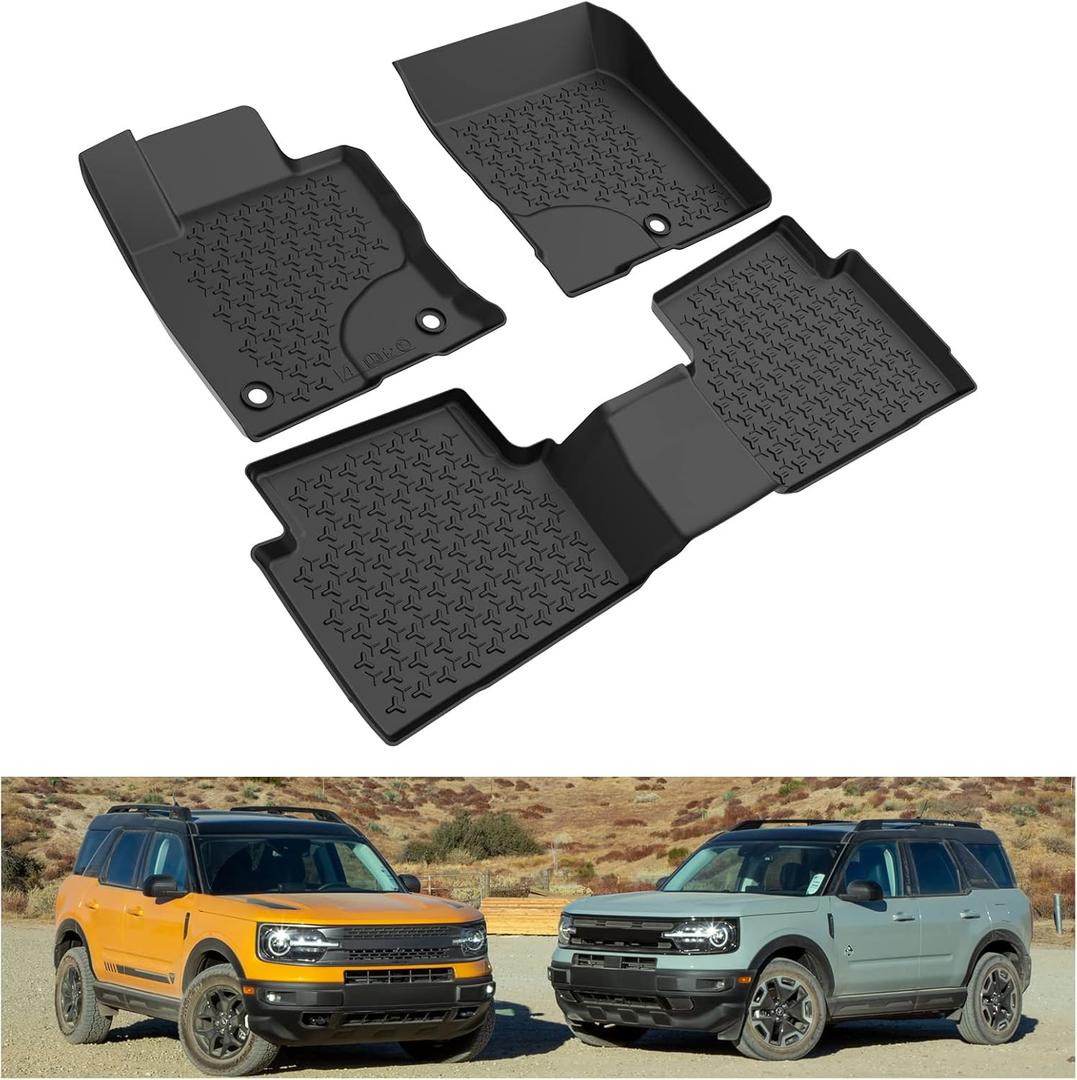 KIWI MASTER Floor Mats for 2021-2026 Ford Bronco Sport, OEM Replacement MP1Z-7813300-AA, Custom Fit All Weather Car Mats, Heavy Duty TPE Floor Liners, Front & Rear 2 Row, Black