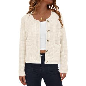 PRETTYGARDEN Women Knit Cardigan Sweaters Fall Fashion Long Sleeve Open Front Button Down Trendy Casual Jacket Winter Clothes (L)