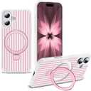 Compatible with Striped iPhone 17 Case with Stand,6.3" T-Pink