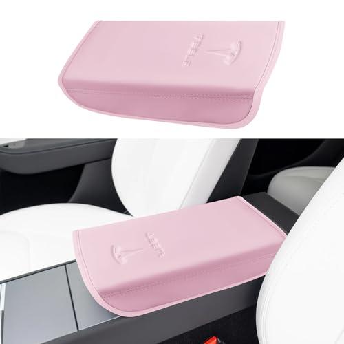 POKUNG Center Console Leather Armrest Cover Designed for 2024-2026 Refresh Model 3 Highland/Model Y Juniper,Center Console Accessories for Model 3/Y 2025 Interior Light Pink