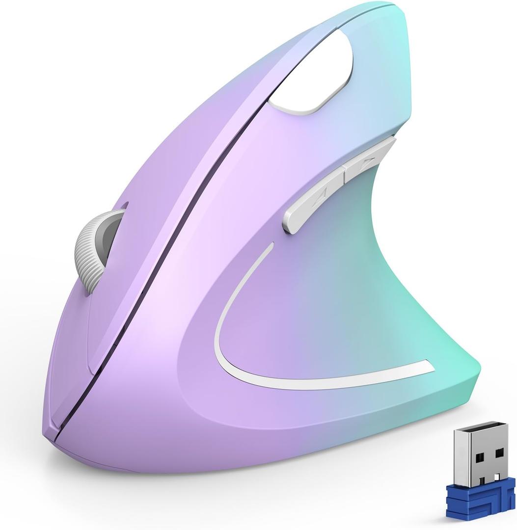 TECKNET Ergonomic Mouse, Wireless Bluetooth Vertical Mouse, 4800 DPI Optical Tracking, 6 Adjustable DPI, Quiet Clicks, 2.4GHz with USB A Receiver, 12 Months Battery, 6 Buttons, Wide Compatibility
