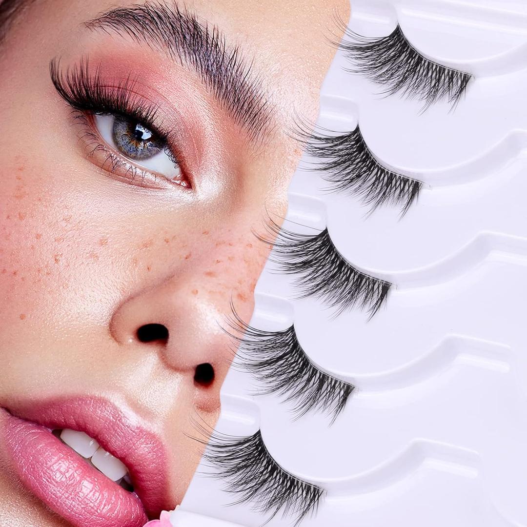Half Lashes Lashes Natural Look Wispy 3/4 False Eyelashes Volume Clear Band False Cat Eye Lashes that Look Like Extensions Soft Handmade Reusable Lashes Pack