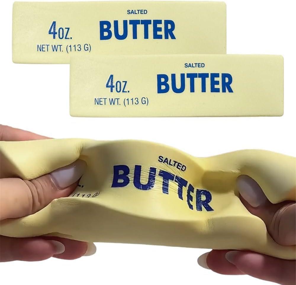 Slow Rebound Cute Butter Squeeze Stress Balls, 2026 New Squeeze Ball Realistic Butter Stick Soft Squeeze Toys, Upgrade Stress Relief Fidget Toys Wet Slow Rebound Stress Relief Toy (1, Yellow) (2Pcs)