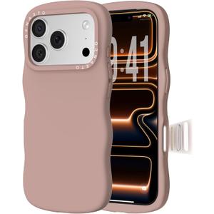 ORNARTO for iPhone 17 Pro Case 6.3", Wavy Liquid Silicone Shockproof Drop Protection Cover with Camera Control Button, Skin-Friendly Microfiber Lining  Latte