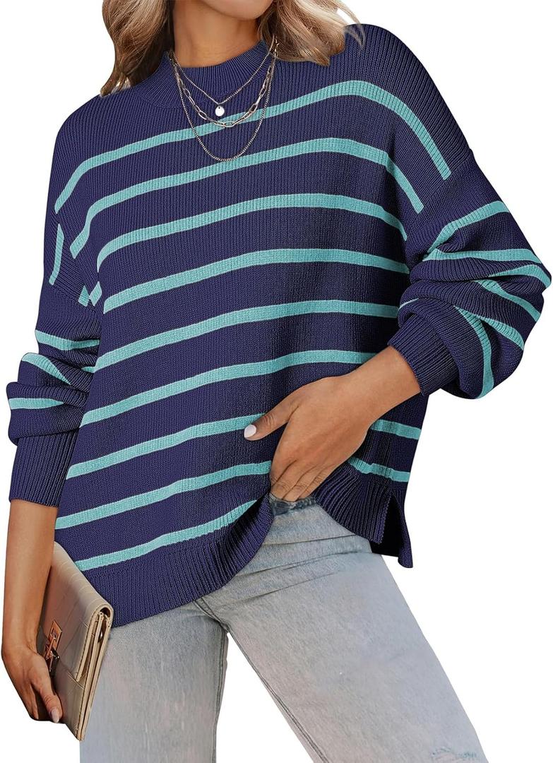Dokotoo Oversized Womens Sweater 2025 Fall Winter Striped Sweaters Casual Trendy Sweater (Blue, M)