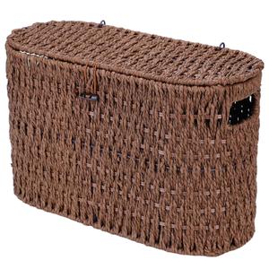 Coeusy Toilet Paper Storage Basket with Lid, Paper Rope Toilet Paper Holder for Up to 6 Mega Rolls, Wicker Basket for Bathroom Accessories Organizer, Boho Hand Woven Rattan Decorative Decor, Brown