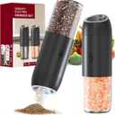 Gravity Electric Salt and Pepper Grinder Set Rechargeable, External Adjustable Coarseness, Automatic Salt and Pepper Shakers Mill with LED Light, 6oz/176ml Large Capacity, House Warming Gifts (2 Pack)