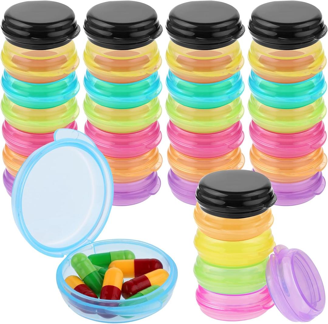 35 Pcs Mini Pill Organizer Portable Travel Pill Box Small Plastic Storage Containers Cute Pill Container Holder Round Pill Case Earplug Case Medicine Dispenser for Pocket Purse
