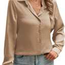 COUXILY Satin Button Down Shirts for Women Business Casual Long Sleeve Silk Blouses Womens Shirts Work Tops (S)