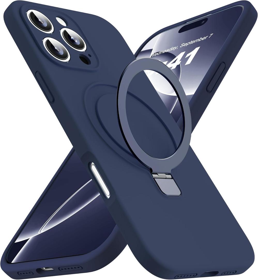 Designed for iPhone 16 Pro Max Case with Magnetic Invisible Stand Compatible with Mag-Safe Military Drop Tested Shockproof Silicone Phone Cases for Women Men 6.9'', Dark Blue