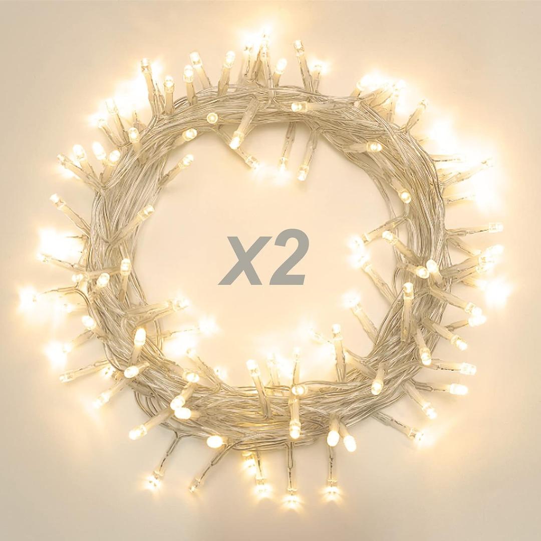 2 Pack 22.6ft 66 Led Battery Powered String Lights, IP65 Waterproof 8 Modes Twinkle Fairy Lights with Timer for Bedroom, Garden, Party, Christmas Tree Indoor Outdoor DecorationsWarm White