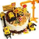Construction Cake Topper, 18 PCS Construction Cake Decorations Set Excavator Tower Crane Cupcake Topper Traffic and Road Sign Decor Happy Birthday Party Supplies Favors