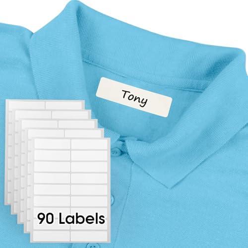 MaxGear 90 Pcs Kids No-Iron Clothing Labels, 0.5x1.75 Inch Self-Stick Fabric Tags, Washer Friendly Write-On Waterproof Name Labels for School Daycare Nursing Care