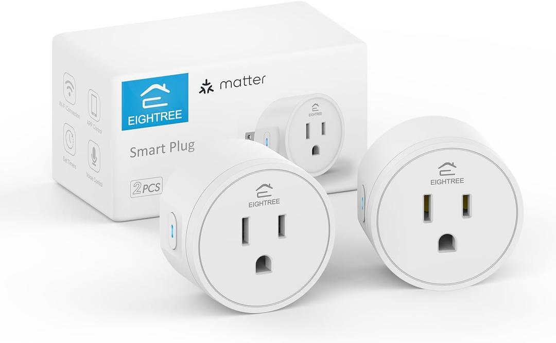 EIGHTREE Matter Smart Plug, Homekit Supported, Hub Required, Smart Plugs That Work with Alexa, Siri & Google Home, WiFi Plug with Remote Control, Timer & Schedule, Matter Smart Home 2.4GHz Wi-Fi Only